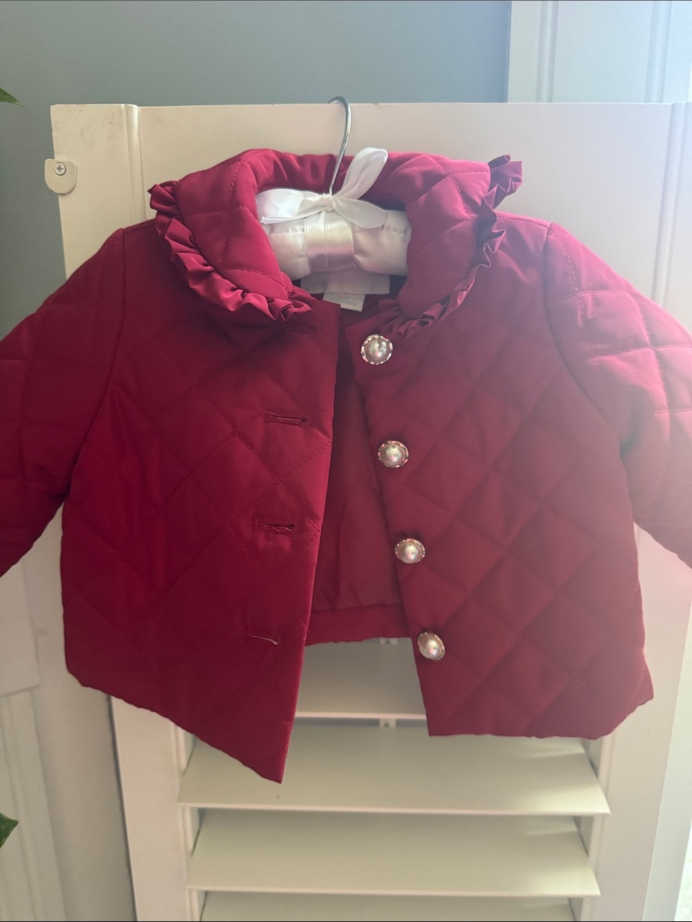 Edgehill Collection Red Quilted Puffer with Ruffle Collar